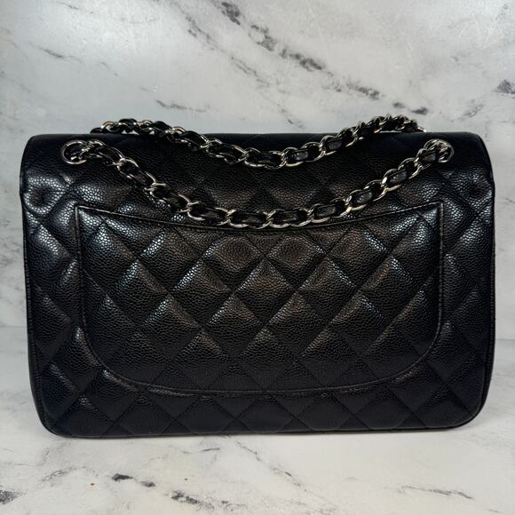 Chanel Caviar Jumbo Double Flap Bag Classic Quilted Leather Black CC Silver - Picture 3 of 16